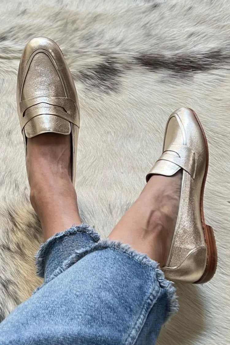 Sabelle | Shiny Light Gold Loafer