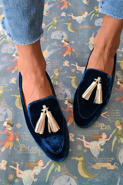 Rebkah | Midnight Elegance Loafers with Champagne Tassels