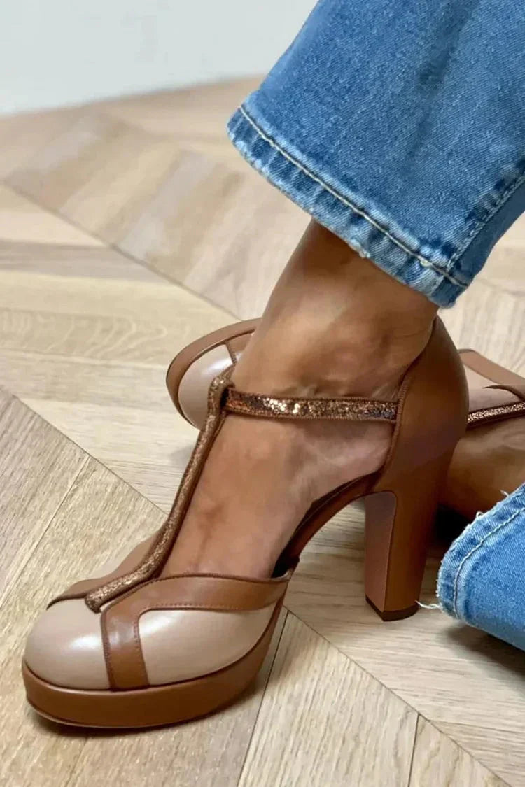 Emmry | Two-Tone T-Strap Heels