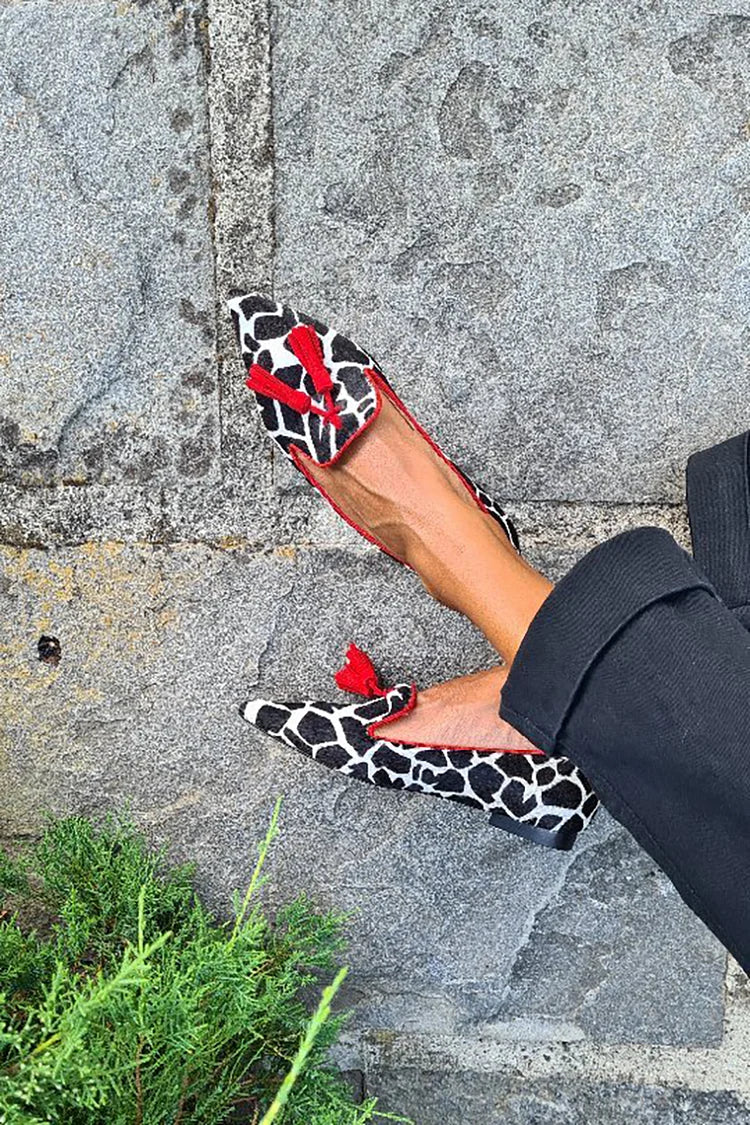Kora | Animal Print Loafer With Red Fringes