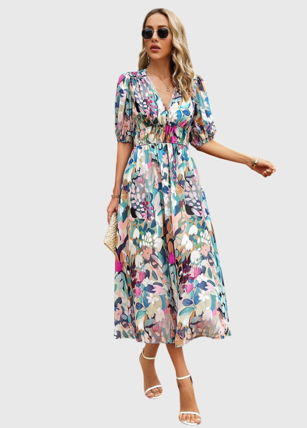 Iris™ - Flattering Floral Midi Dress