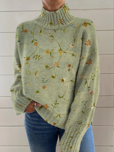 Halona | Charming Sweater with Floral Pattern and Long Sleeves