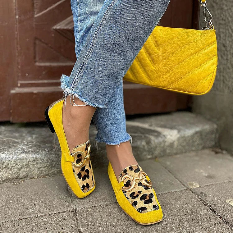 Gasa | Yellow Loafer WIth Animal Print Detail