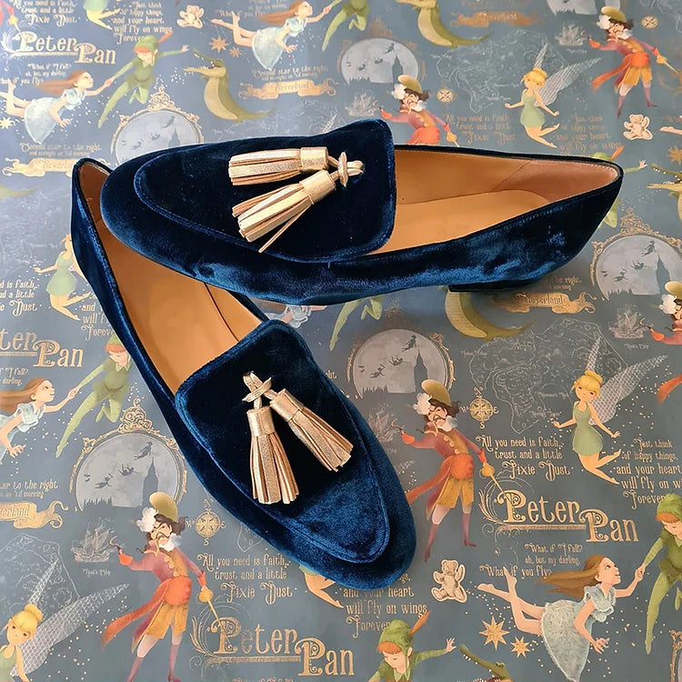 Rebkah | Midnight Elegance Loafers with Champagne Tassels