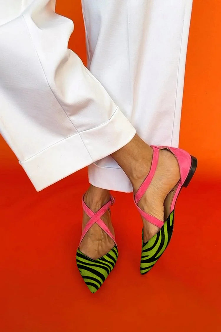 Katra | Zebra Print Cross-Strap Flats