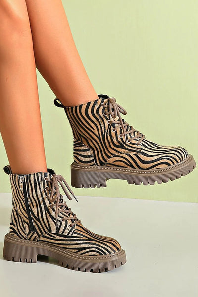 Yulla | Zebra Print Lace-Up Boots