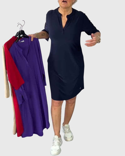 Nina™ - Solid V-Neck Dress