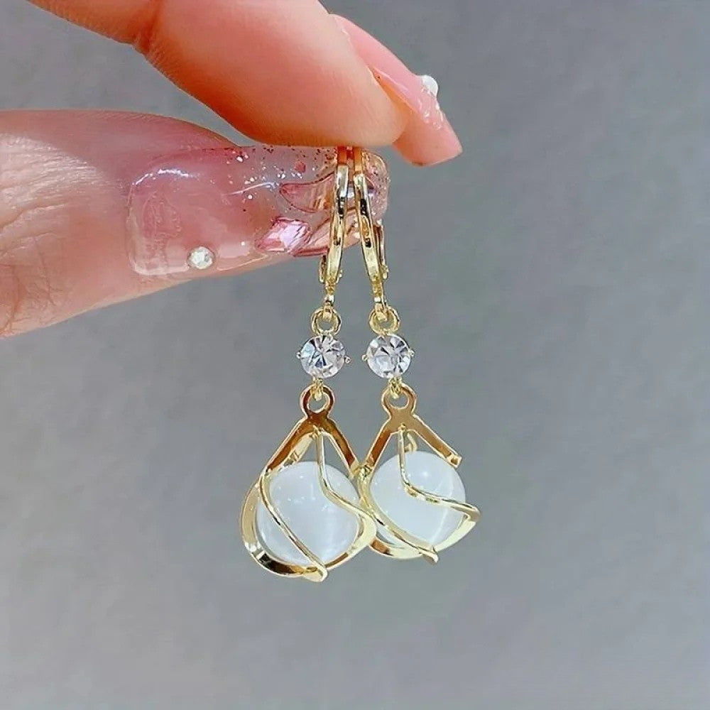 Honeylyn | Antique White Opal Gold Drop Earrings