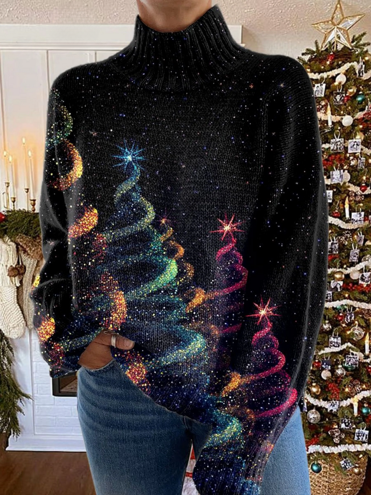 Yen | Stylish Sweater with Luxury Christmas Tree Print