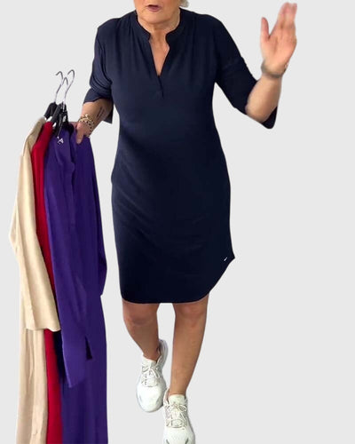 Nina™ - Solid V-Neck Dress