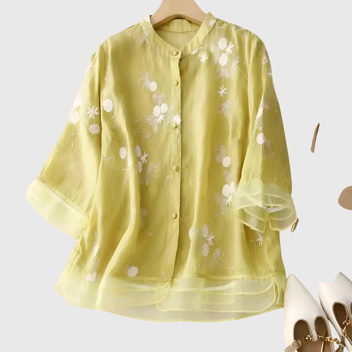 Amy™ - Elegant Top with Embroidered Flowers