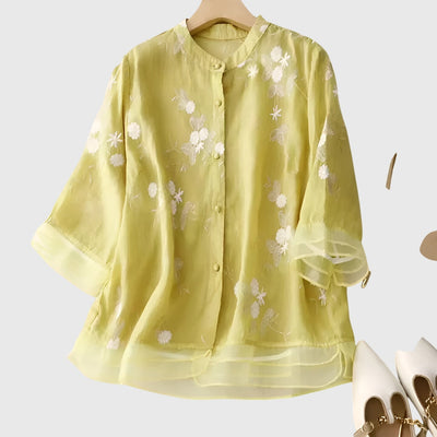 Amy™ - Elegant Top with Embroidered Flowers