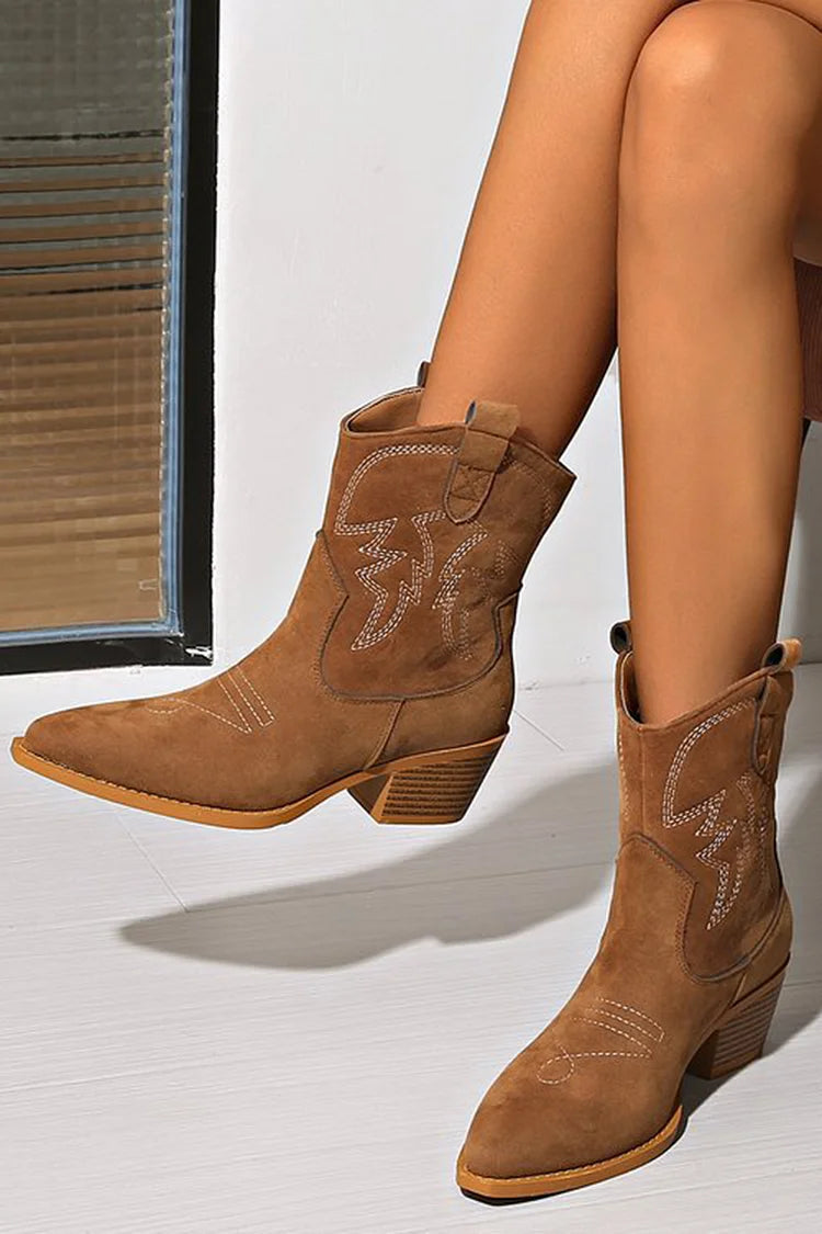Cora | Pointed Western Ankle Boot