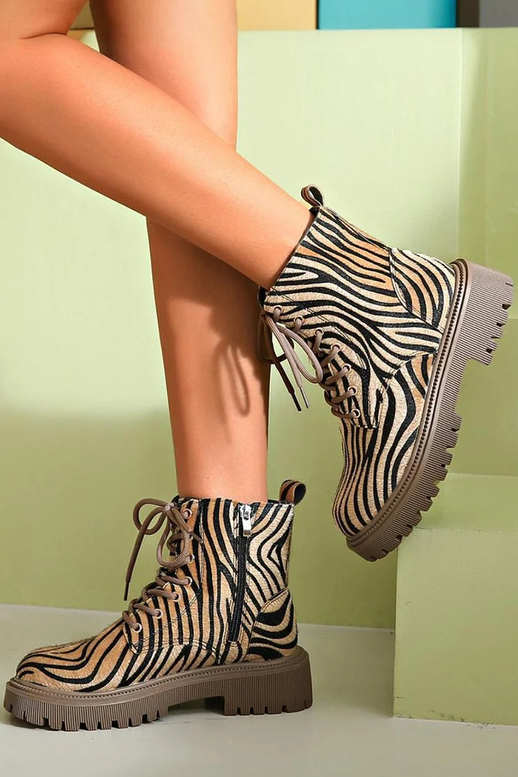Yulla | Zebra Print Lace-Up Boots