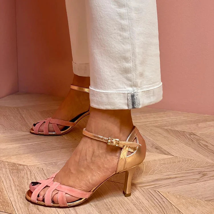 Narra | Strappy Peach Mid Heels