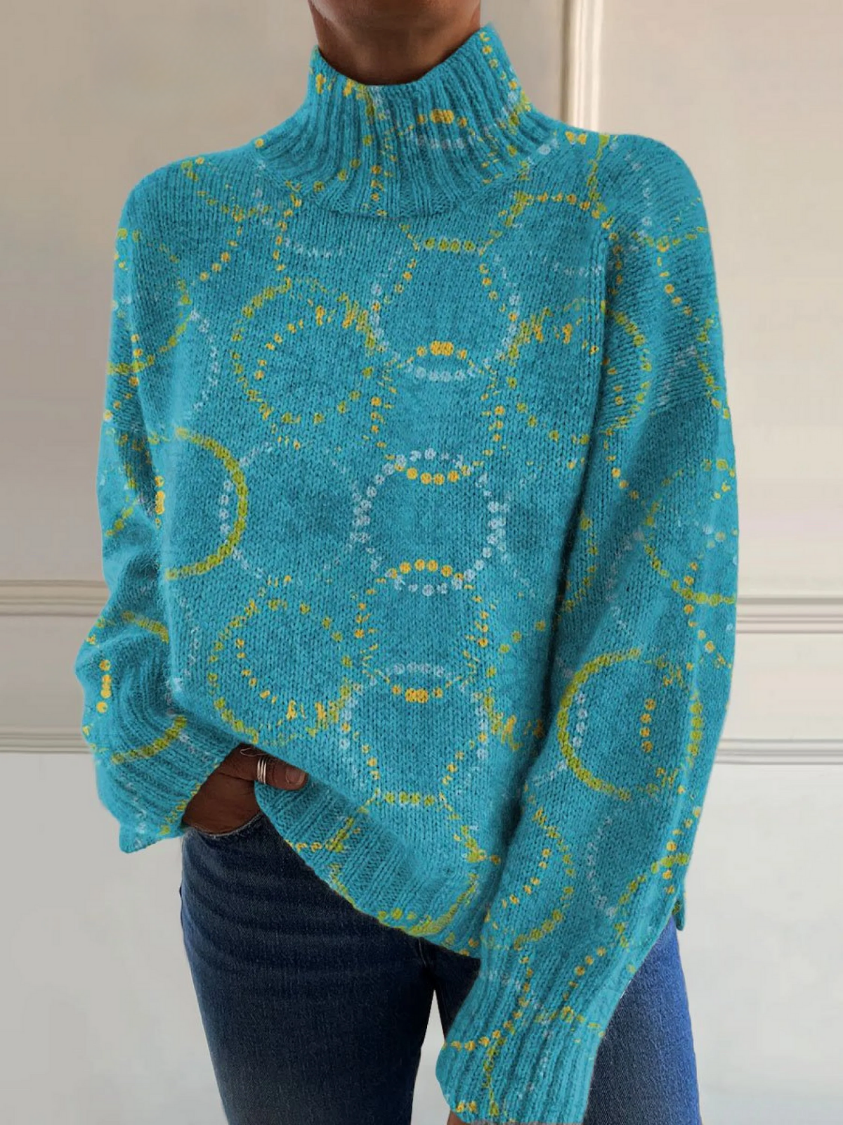 Sheina | Elegant turtleneck sweater with artistic pattern light circle
