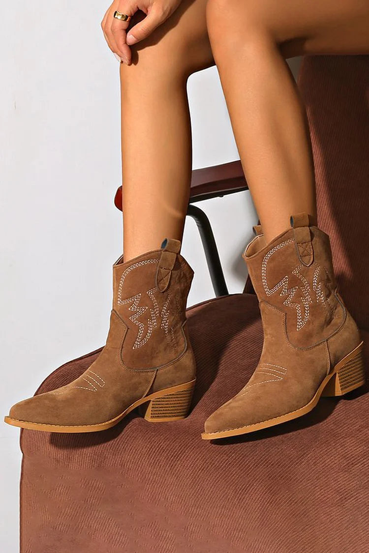 Cora | Pointed Western Ankle Boot