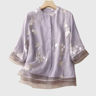 Amy™ - Elegant Top with Embroidered Flowers