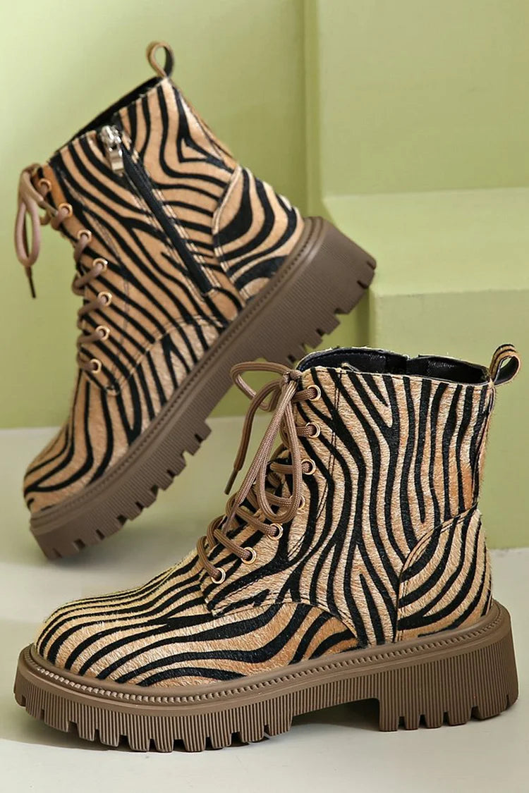 Yulla | Zebra Print Lace-Up Boots
