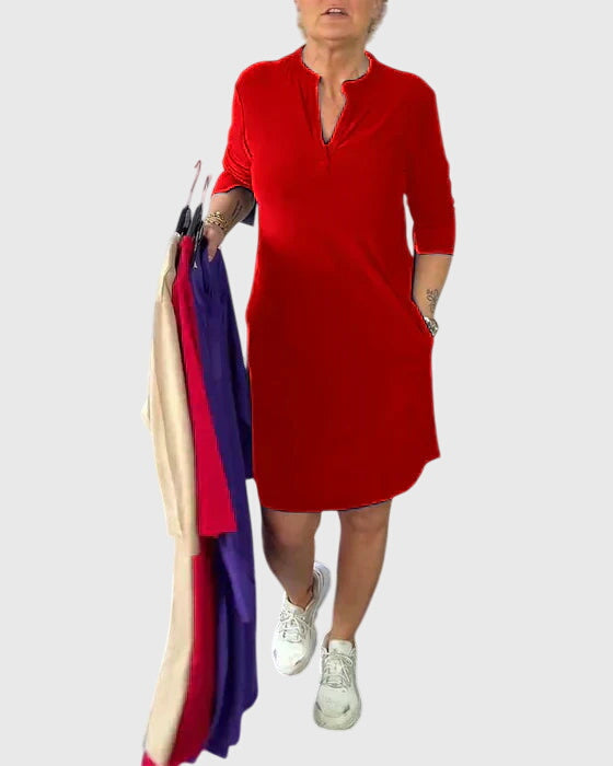 Nina™ - Solid V-Neck Dress