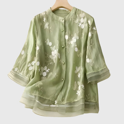 Amy™ - Elegant Top with Embroidered Flowers