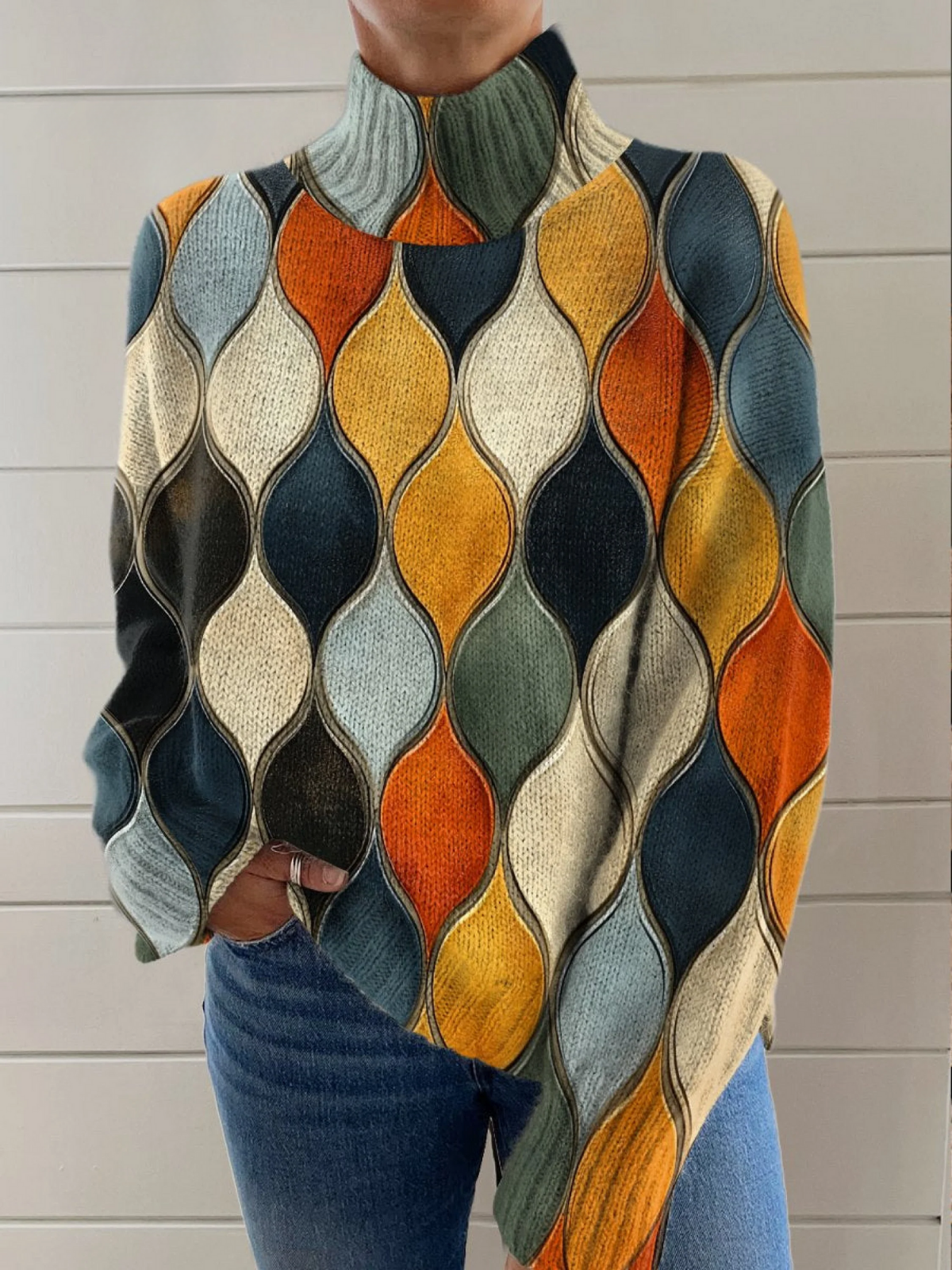 Lan | Sweater with Turtleneck and Abstract Pattern