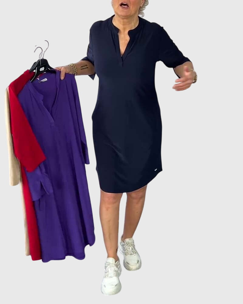 Nina™ - Solid V-Neck Dress
