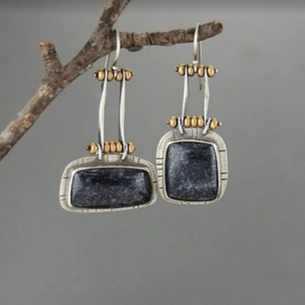 Wolly | Retro Midnight Silver Earrings
