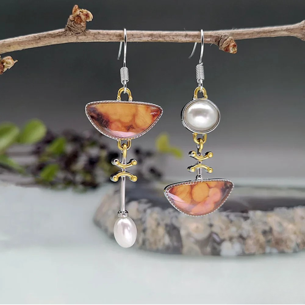 Samba | Retro Natural Orange Stone Earrings