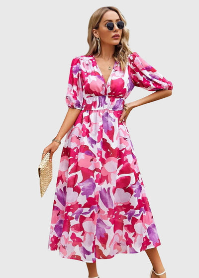Iris™ - Flattering Floral Midi Dress