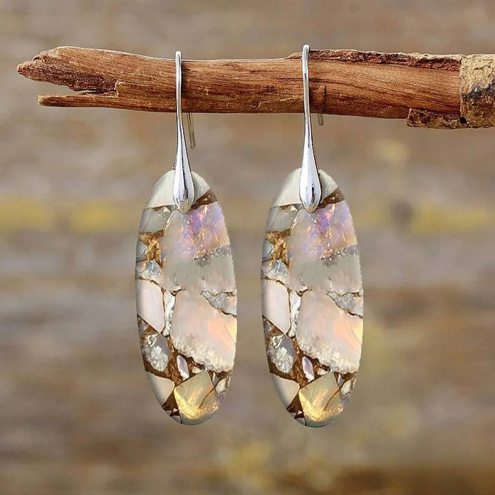 Asunta | Vintage Oval Stone Earrings Made from Natural Materials