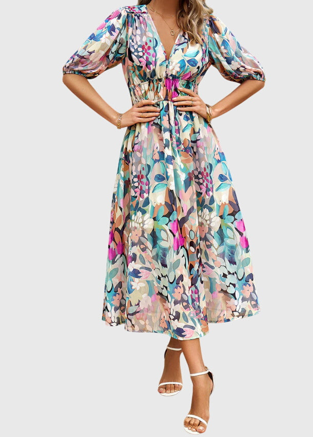 Iris™ - Flattering Floral Midi Dress