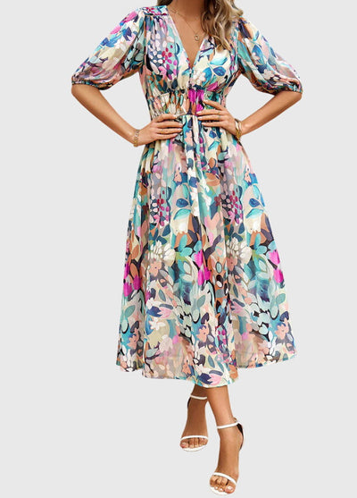 Iris™ - Flattering Floral Midi Dress
