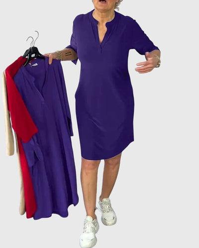 Nina™ - Solid V-Neck Dress