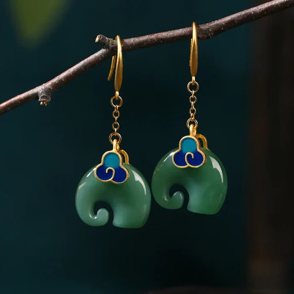 Aina | Retro Green Elephant Earrings