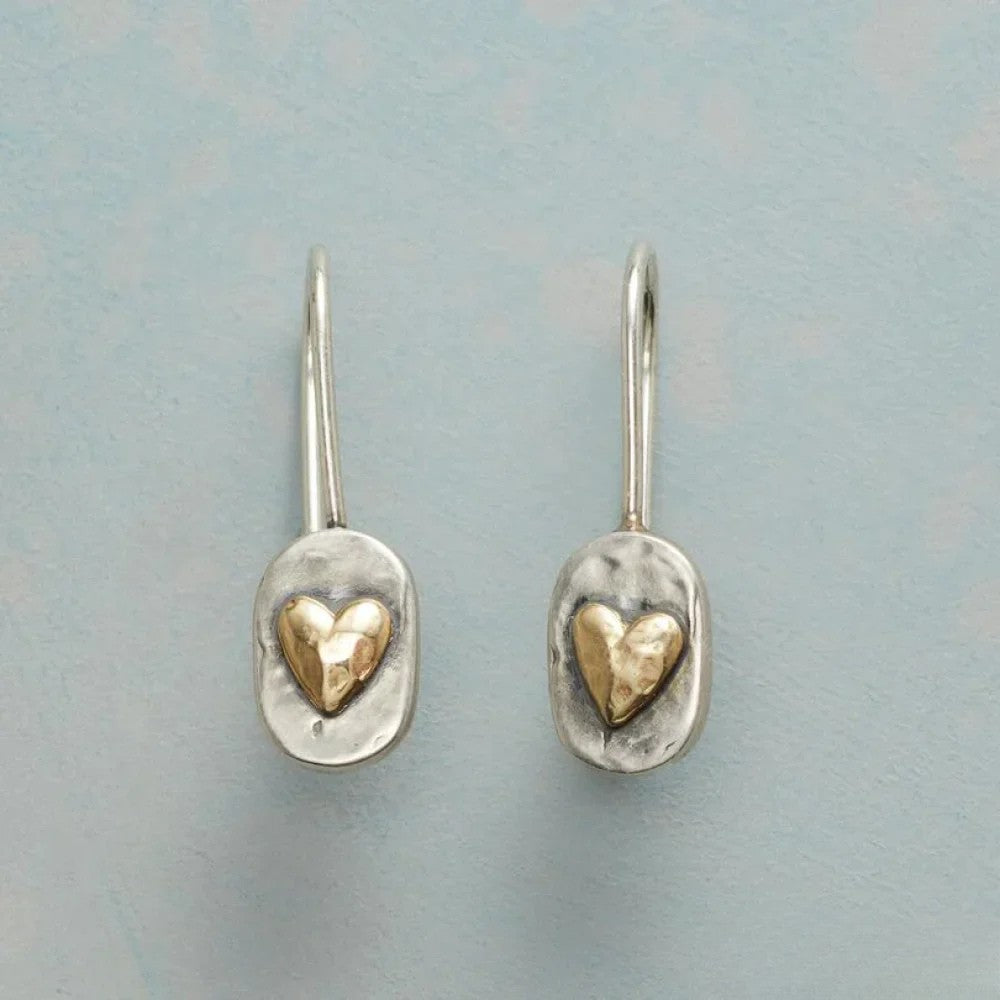 Jenere | Vintage Silver Earrings with Golden Heart