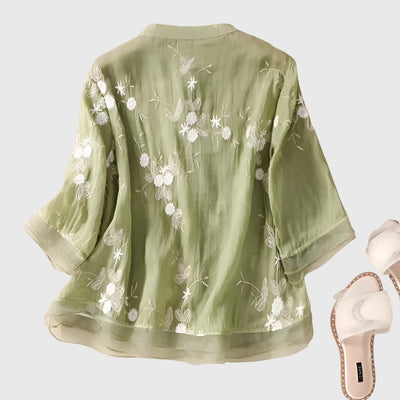 Amy™ - Elegant Top with Embroidered Flowers