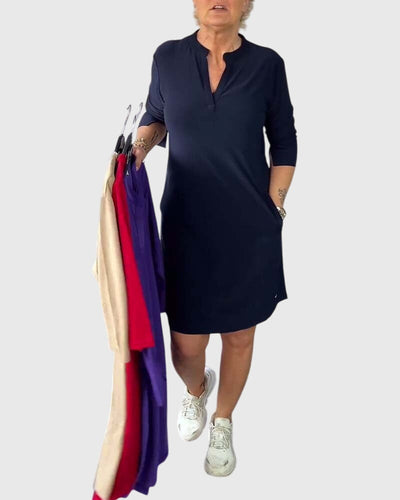 Nina™ - Solid V-Neck Dress